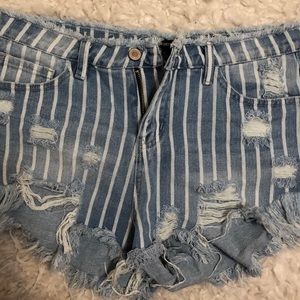 Distressed Striped Jean Shorts
